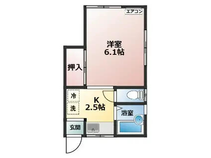 萩ハイツ(1K/1階)の間取り写真