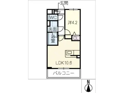 ヴィヴァーチェ(1LDK/2階)の間取り写真