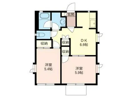 ライレイB(2DK/1階)の間取り写真