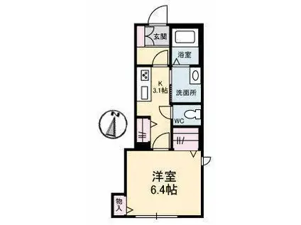 カーサ・ルナブルー(1K/1階)の間取り写真