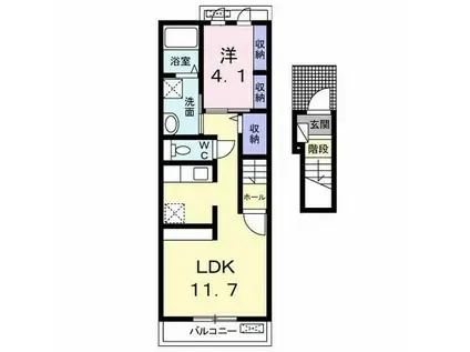 ウエスト アヴェニューB(1LDK/2階)の間取り写真