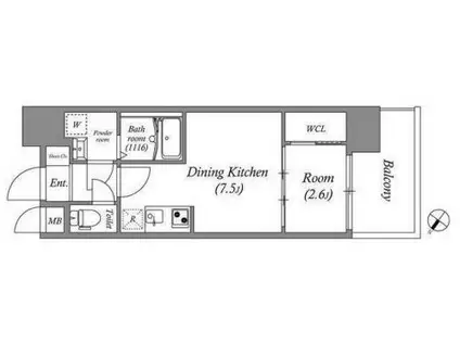 GENOVIA神戸新開地駅前(1DK/6階)の間取り写真