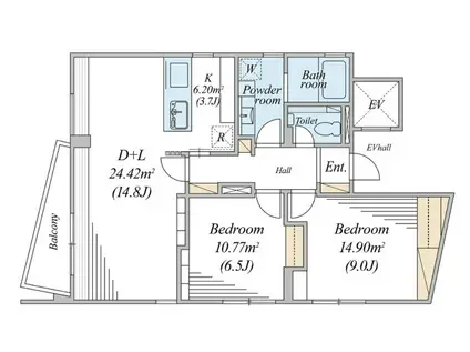 文京区千石4丁目共同(2LDK/4階)の間取り写真