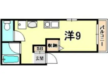 ポラリス芦屋(ワンルーム/2階)の間取り写真