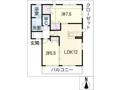 サンフラワ牛牧(2LDK/2階)の間取り写真