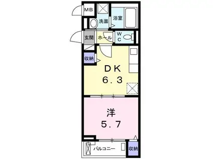 ラ・ベル・リューヌ(1DK/3階)の間取り写真