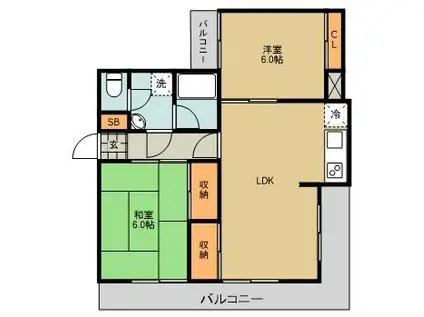 笠幡グリーンマンション(3DK/1階)の間取り写真