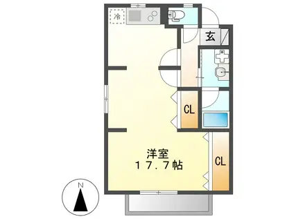 コーポ上流I(ワンルーム/1階)の間取り写真