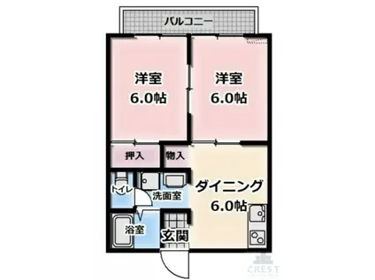 オリーブコート曙 C棟(2DK/1階)の間取り写真