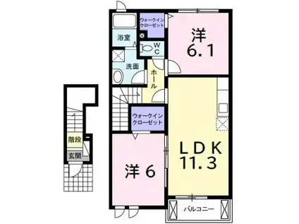 グランハイム(2LDK/2階)の間取り写真