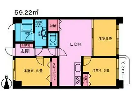 東京メトロ東西線 東陽町駅 徒歩7分 14階建 築53年(3LDK/9階)の間取り写真