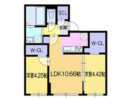 ラ・シュエット栄通B(2LDK/3階)の間取り写真