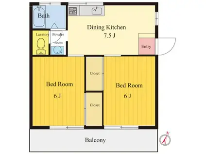 コーポ肥田(2DK/2階)の間取り写真