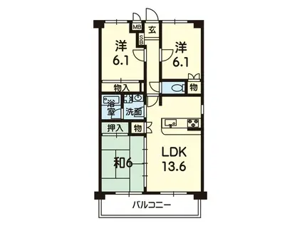 レインボーブリッジI(3LDK/2階)の間取り写真