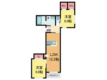 コスモス北口町(2LDK/2階)の間取り写真