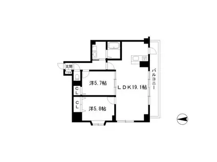GRAN CRES(2LDK/9階)の間取り写真
