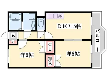 アメニティ中田III(2DK/2階)の間取り写真