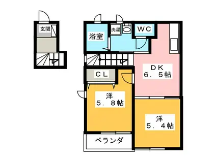 ヴァンベールヒルズ(2DK/2階)の間取り写真