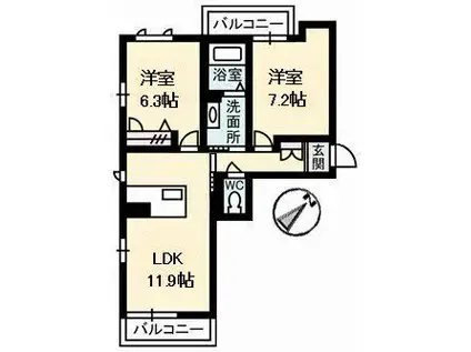 ヤマトハイムIII(2LDK/3階)の間取り写真