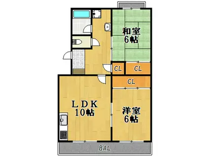 メゾン武庫之荘1番館(2LDK/2階)の間取り写真