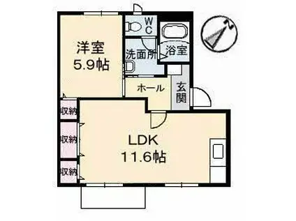 オーキッド倉敷IIA棟(1LDK/1階)の間取り写真