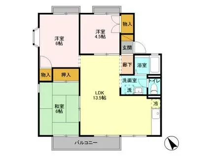 クレスト陽光台A(3LDK/1階)の間取り写真