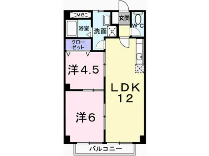 アメニティ六番館(2LDK/2階)の間取り写真