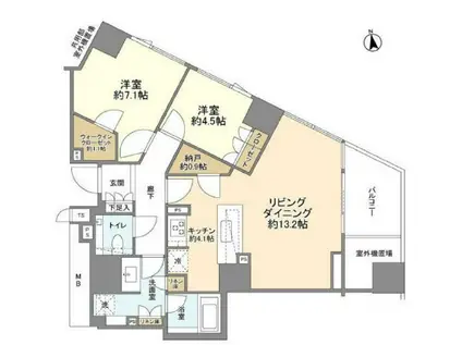 ザ・パークハウス西麻布レジデンス(2SLDK/13階)の間取り写真