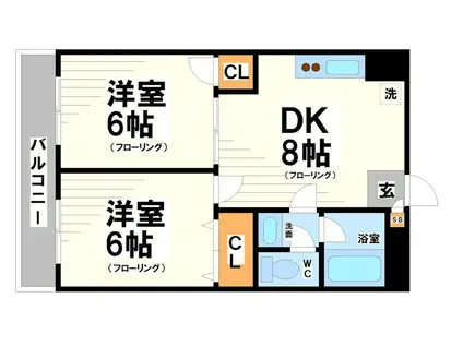 ジーライズ調布国領町(2DK/5階)の間取り写真