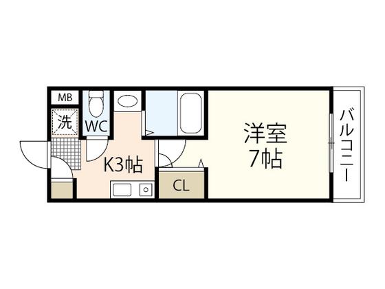 イマニシビル(1K/2階)の間取り写真
