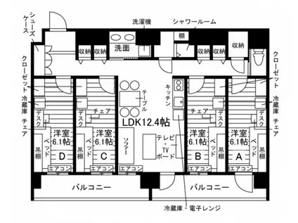 学生会館ロイヤル周船寺南(ワンルーム/2階)の間取り写真