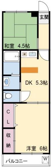 トラミッド友栄(2DK/2階)の間取り写真