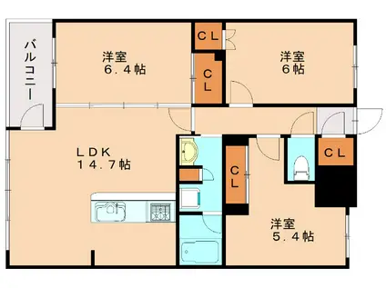 S-RESIDENCE伊都ATTIRANT(3LDK/8階)の間取り写真