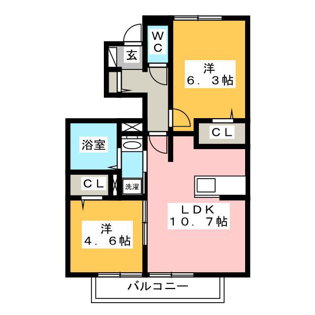 プランドールII(2LDK/1階)の間取り写真