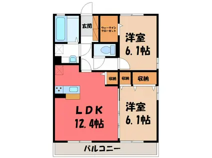 アサヒ リバーサイド(2LDK/3階)の間取り写真