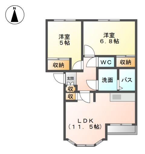 ルナ フレア(2LDK/1階)の間取り写真