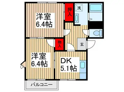 サンヴィレッジ朝霞A(2DK/2階)の間取り写真