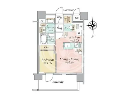 リビオ上町台パークレジデンス(1LDK/11階)の間取り写真