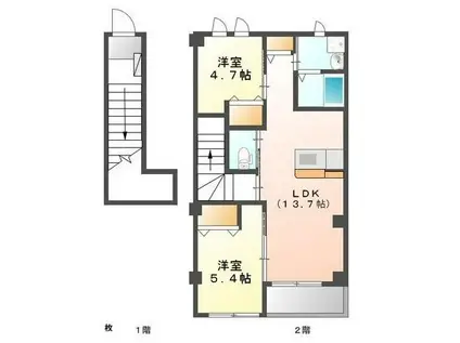 PLAGE(2LDK/2階)の間取り写真