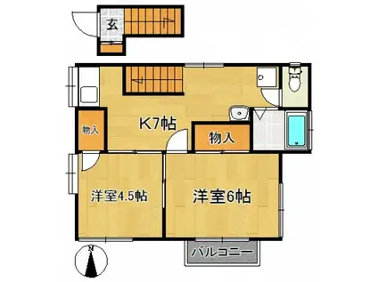 ハウスセリタD棟(2K/2階)の間取り写真