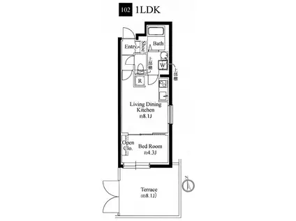 カーサピアッツァ二子玉川(1LDK/1階)の間取り写真