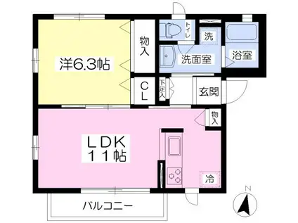 シャーメゾン マルベリー音羽 B(1LDK/1階)の間取り写真