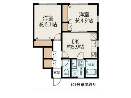 プリマテラス四街道(2DK/1階)の間取り写真