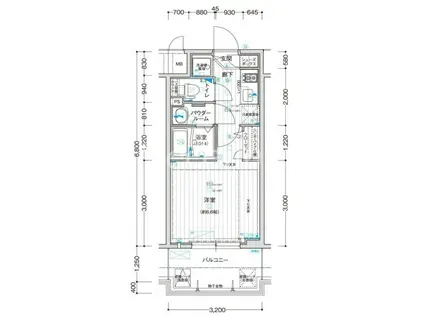 アドバンス上町台2クレイドル(1K/9階)の間取り写真