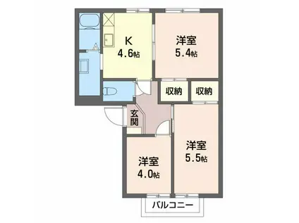 ハイツ眉山(3K/2階)の間取り写真