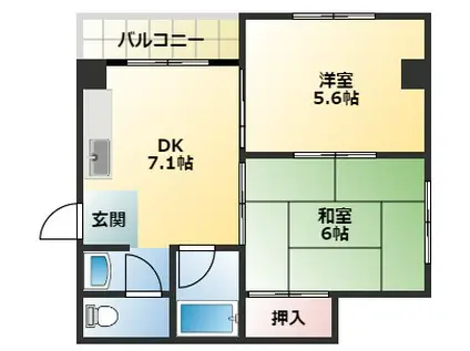 ホワイトシティ平野(2DK/7階)の間取り写真