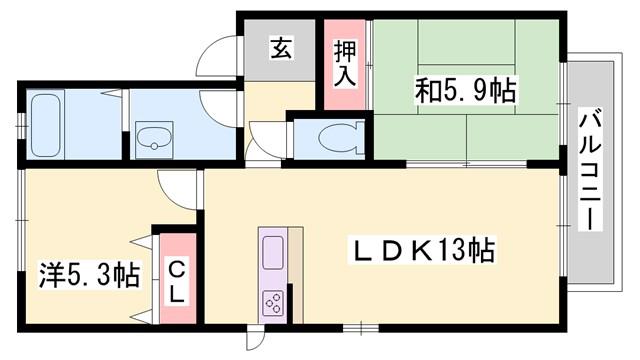 ウエストサイドコートA棟(2LDK/1階)の間取り写真
