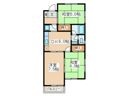 三喜ビレツジ(3DK/2階)の間取り写真