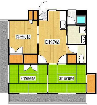 メゾンドブランシュ鴨池(2LDK/3階)の間取り写真