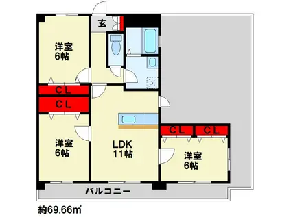 グランドテラスひびきの(3LDK/4階)の間取り写真